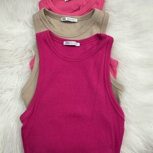 Zara Women's Tank Tops - Fuchsia and Beige